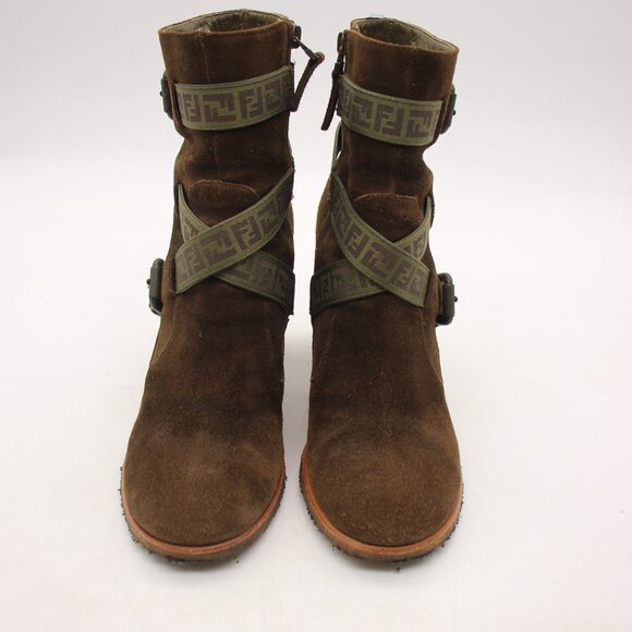 Fendi Heeled Boots Olive Green Suede Women's Size EU 38 Crepe Sole - Picture 2 of 9